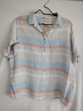 Cynthia Rowley White Button-Up Blouse  100% Linen, Coastal, Summer, Large